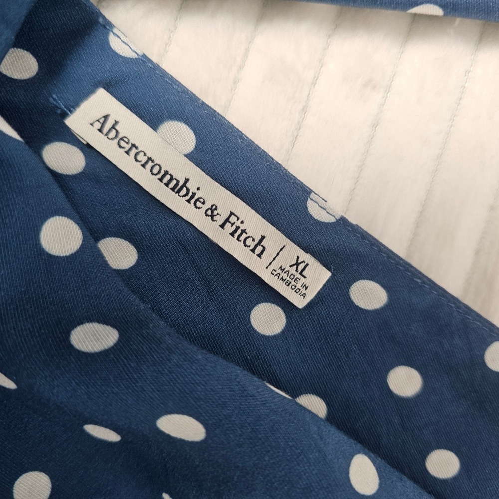 Abercrombie & Fitch Maxi Dress Womens XL Navy Polka Dot Cutout Tie Resort Summer - Picture 7 of 11
